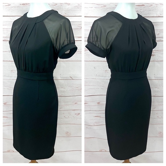 Vince Camuto Sheer Illusion Short Sleeve Crepe Chiffon Sheath Career Dress - Picture 4 of 14